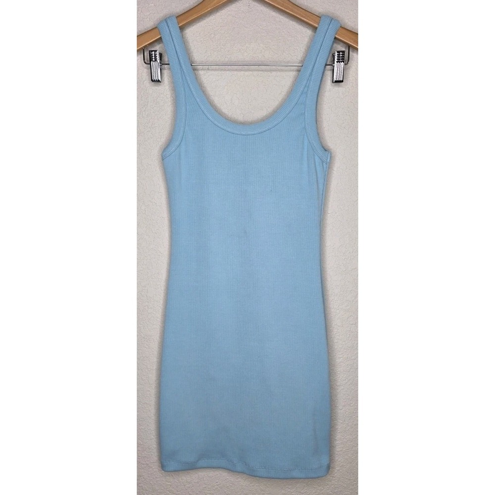 American Threads Blue Ribbed Tank Top Mini Dress Woman S Bodycon Beach Coastal